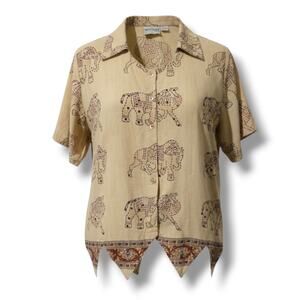 Westside Designs women’s plus size Elephant Print Button Front Top 1X